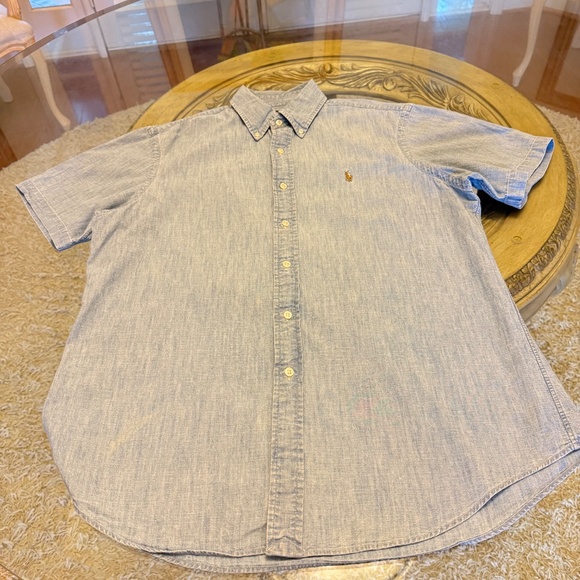 Polo Ralph Lauren Chambray Shirt Blue Button Down Short Sleeve Men's Large - Picture 4 of 12
